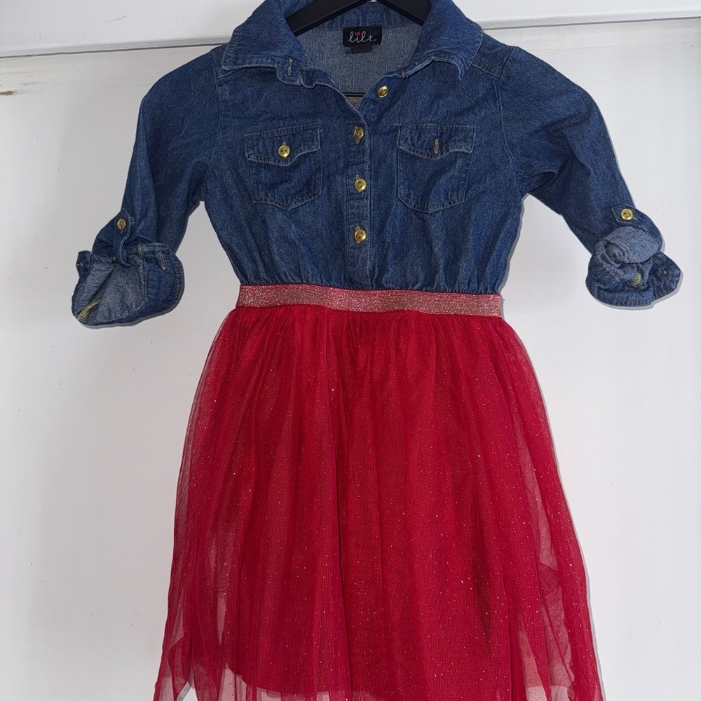 2/$15 Lilt Denim and Red Kids Dress